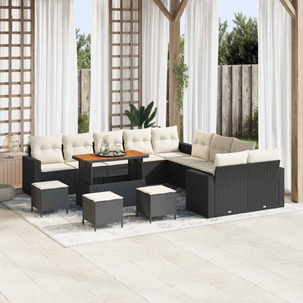 Garden Sofa Set 18 pcs Black and cream polyrattan