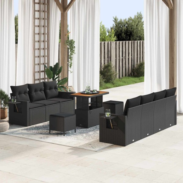 Garden sofa set with cushion and storage 10 pcs Black