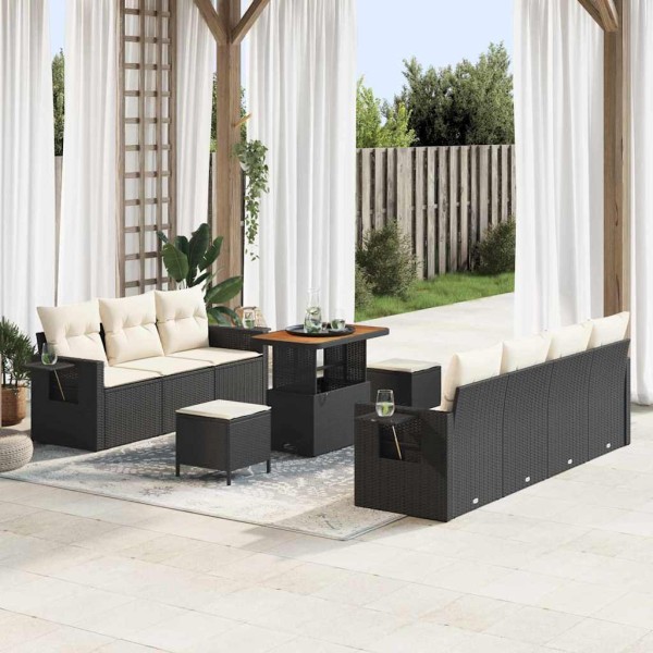 Garden sofa set with pillow 10 pcs Black and cream