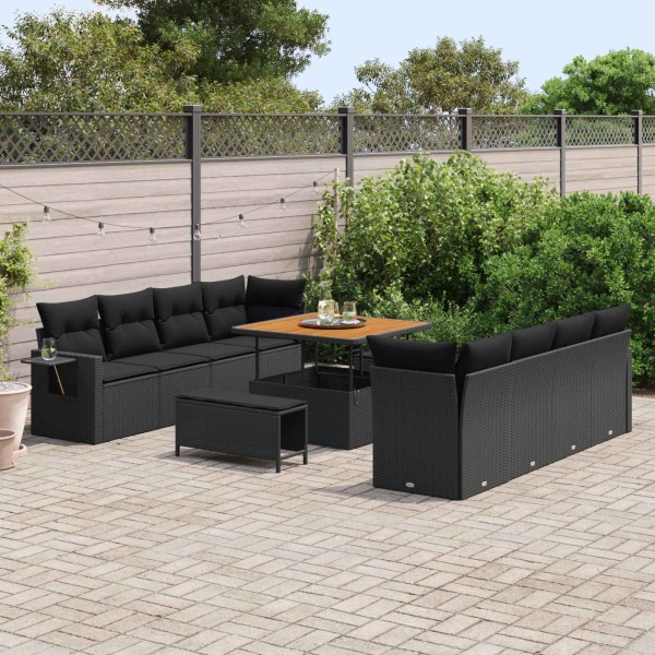 Garden sofa set with pillow 11 pcs Black polyrattan