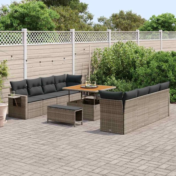 Garden sofa set with pillow 11 pcs Gray polyrattan