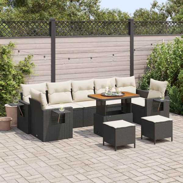 Garden Sofa Set 13 pcs Black and cream polyrattan