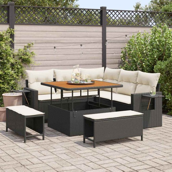 Garden Sofa Set 9 pcs Black and cream polyrattan