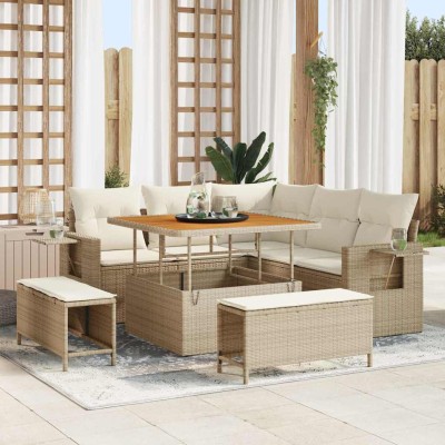 Garden Sofa Set 9 pcs Beige...