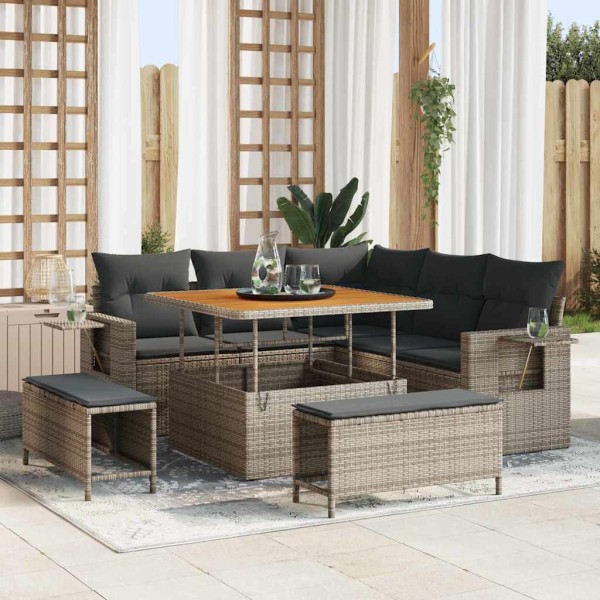 Garden sofa set with pillow 9 pcs Gray polyrattan