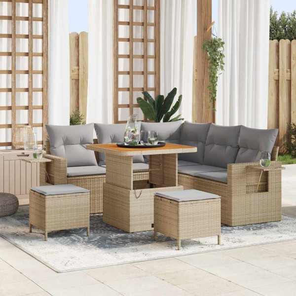 Garden Sofa Set 9 pcs Beige and light gray polyrattan