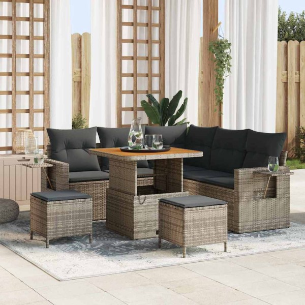 Garden sofa set with pillow 9 pcs Gray polyrattan