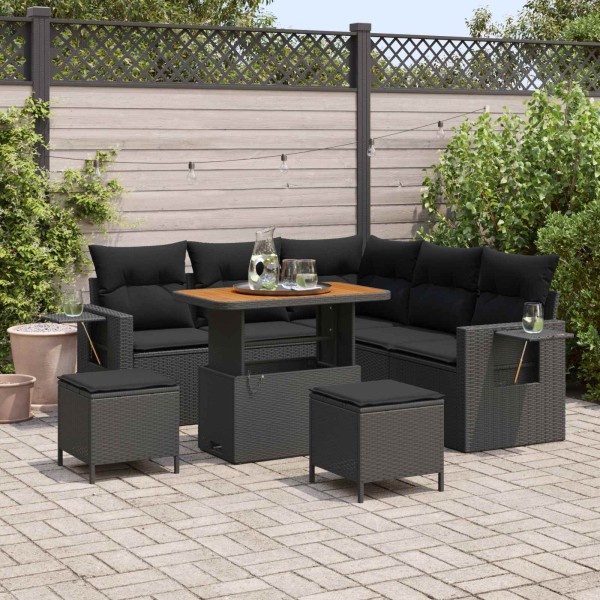 Garden sofa set with pillow 9 pcs Black polyrattan