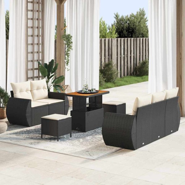 Garden Sofa Set 8 pcs Black and cream polyrattan