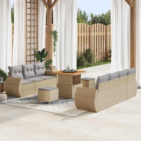 Garden Sofa Set 10 pcs Beige and light gray polyrattan