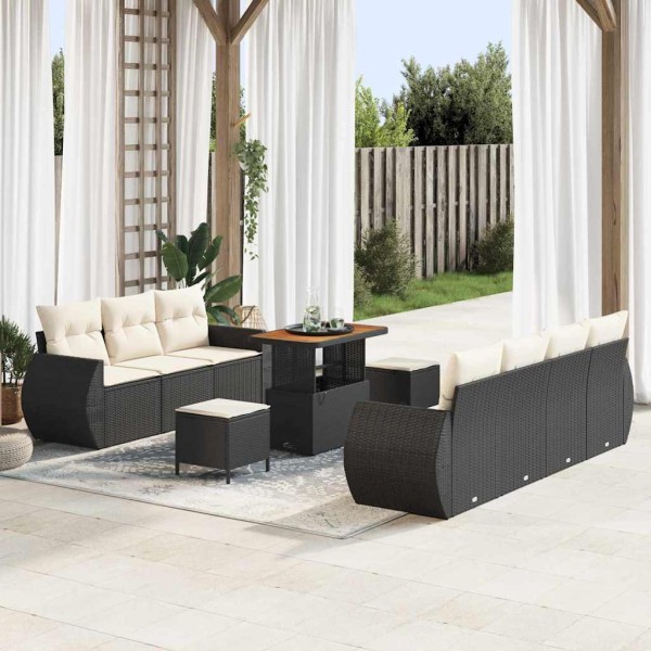 Garden Sofa Set 10 pcs Black and cream polyrattan
