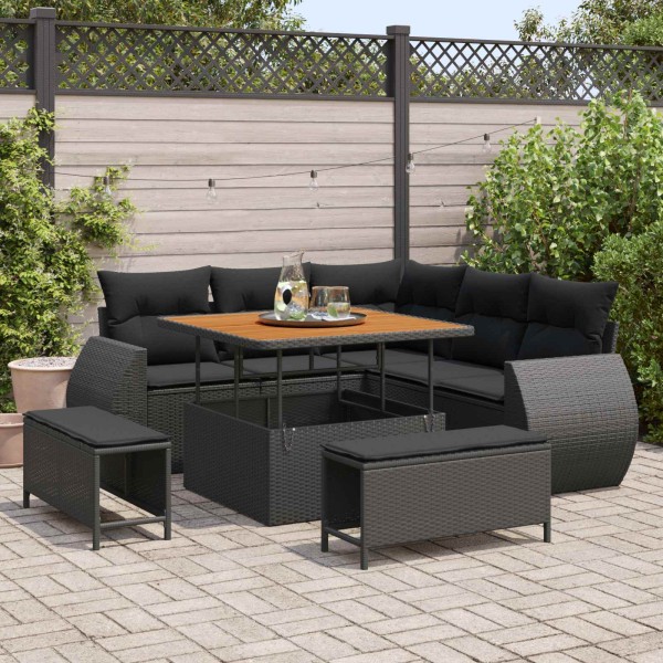 Garden sofa set with pillow 8 pcs Black polyrattan