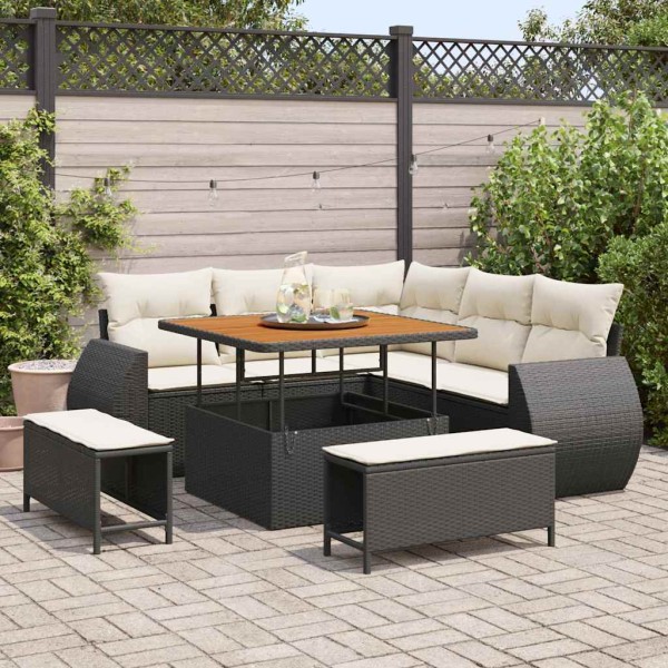 Garden Sofa Set 8 pcs Black and cream polyrattan