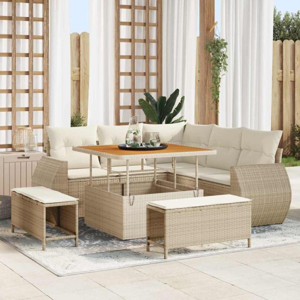 Garden Sofa Set 8 pcs Beige and cream polyrattan