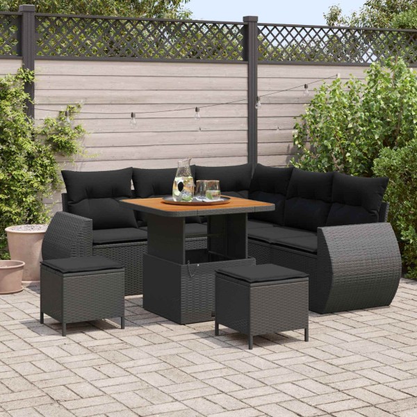 Garden sofa set with pillow 8 pcs Black polyrattan