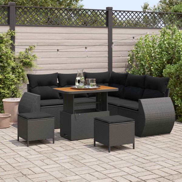 Garden sofa set with pillow 8 pcs Black polyrattan