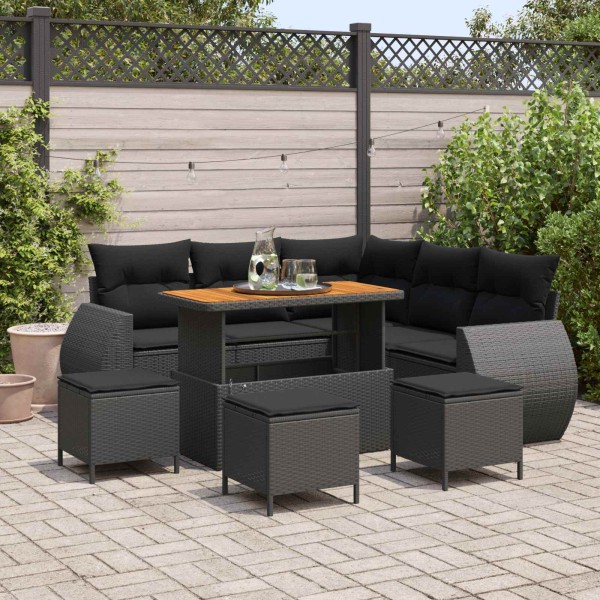 Garden Sofa Set 9 pcs 8-Seats Black polyrattan