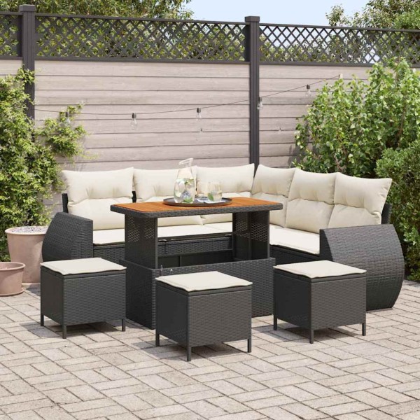 Garden Sofa Set 9 pcs Black and cream polyrattan