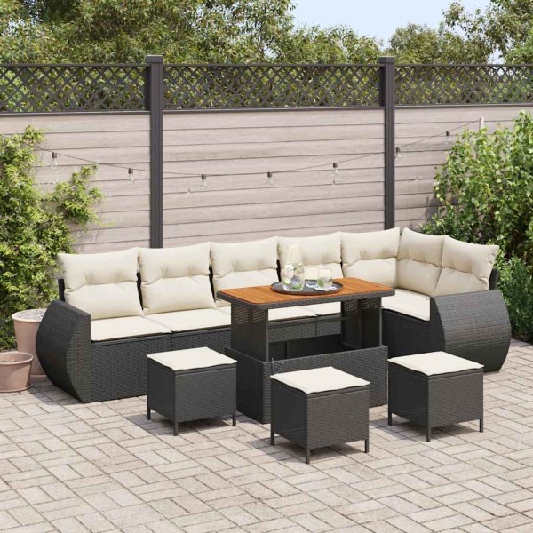 Garden Sofa Set 10 pcs Black and Cream Poly Rattan
