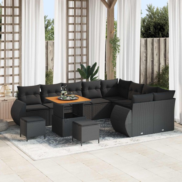 Garden sofa set with pillow 12 pcs Black poly rattan