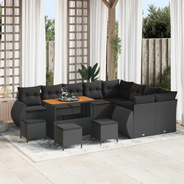 Garden sofa set with pillow 13 pcs Black poly rattan