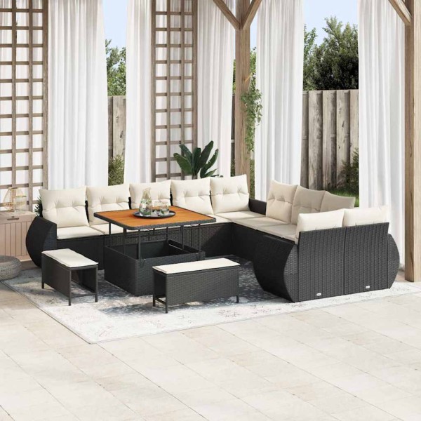 Garden sofa set with pillow 13 pcs Black and cream