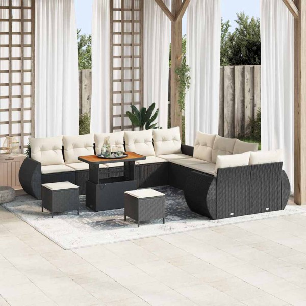 Garden sofa set with pillow 13 pcs Black and cream