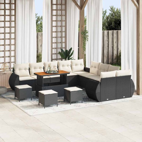 Garden sofa set with pillow 14 pcs Black and cream