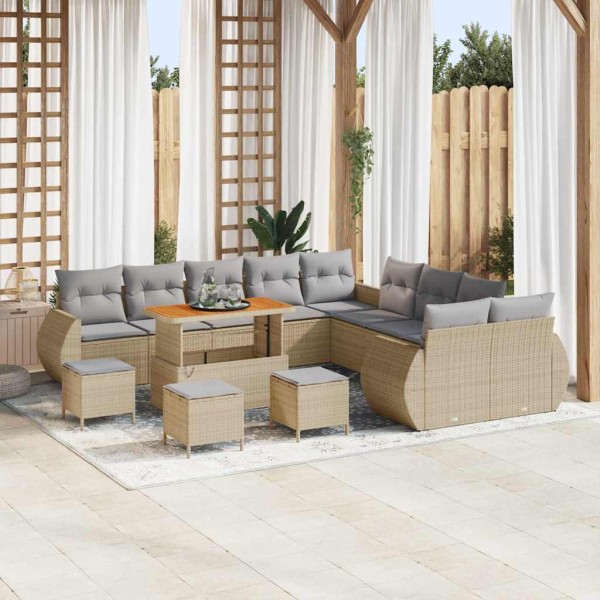 Garden Sofa Set 14 pcs beige and light gray