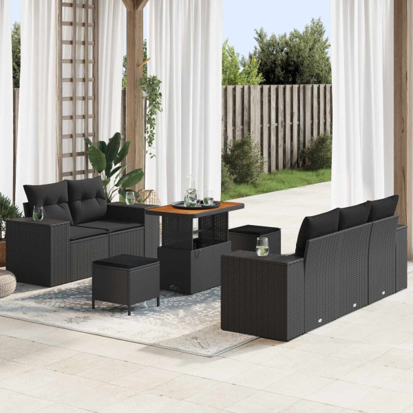 Garden sofa set with pillow 8 pcs Black poly rattan