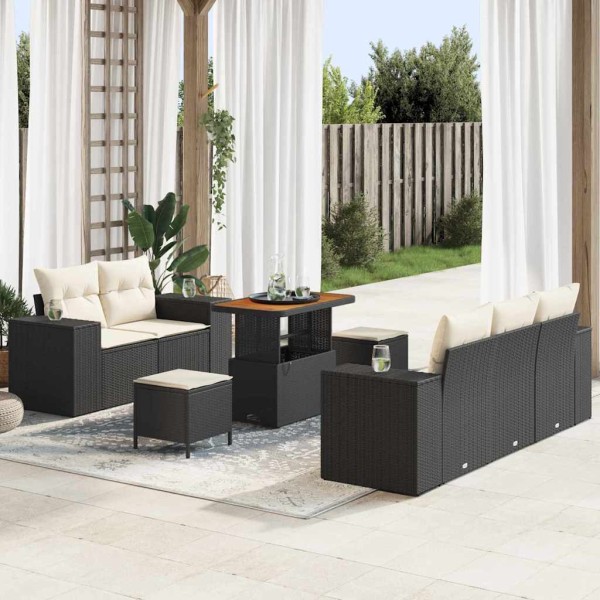 Garden Sofa Set 8 pcs Black and Cream Poly Rattan