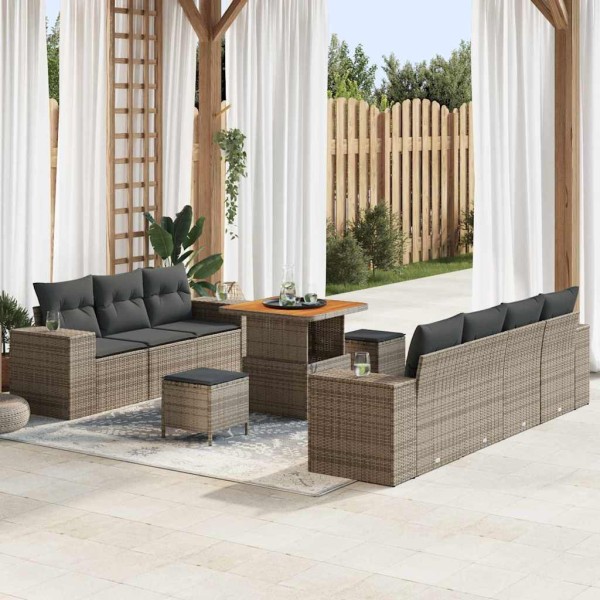 Garden Sofa Set with pillow 10 pcs Gray Poly rattan