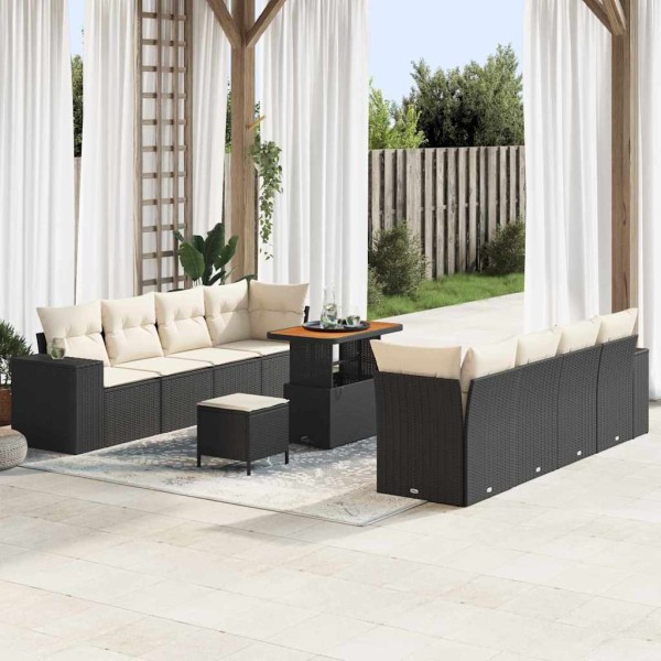 Garden Sofa Set 11 pcs Black and cream polyrattan