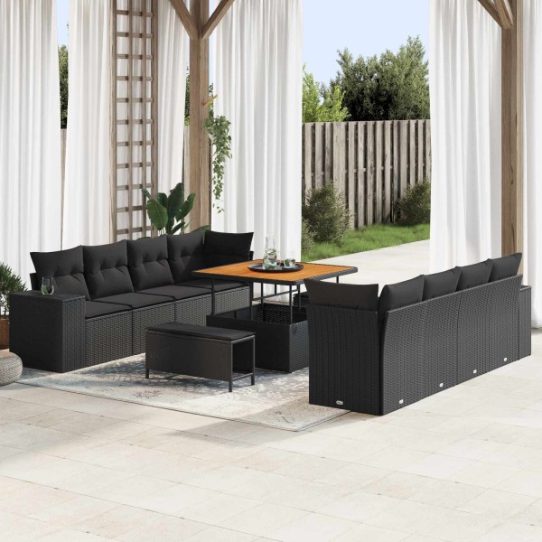Garden sofa set with pillow 11 pcs Black polyrattan