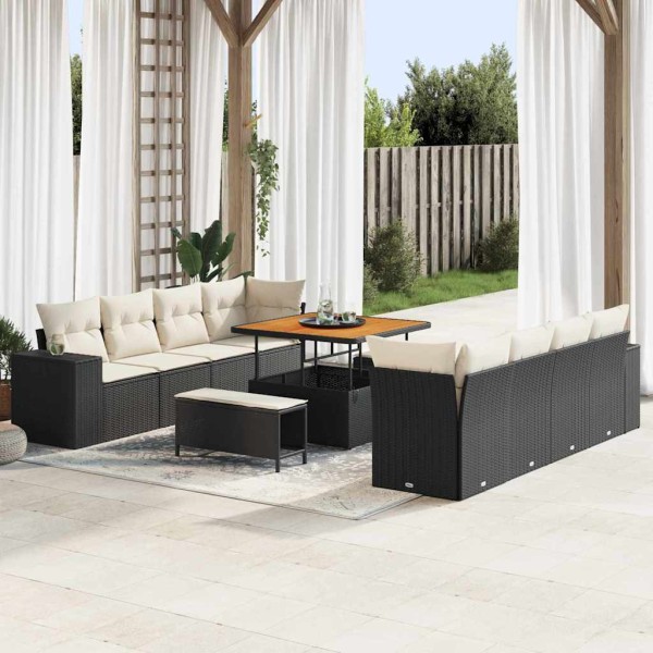 Garden Sofa Set 11 pcs Black and cream polyrattan