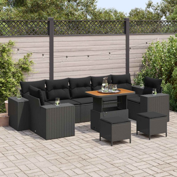 Garden sofa set with cushion and storage 10 pcs Black