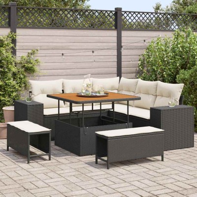 Garden Sofa Set 8 pcs Black...