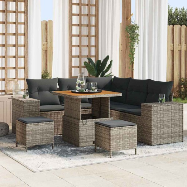 Garden sofa set with pillow 8 pcs Gray polyrattan