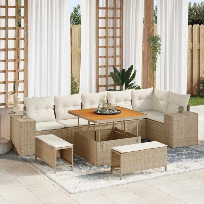 Garden Sofa Set 9 pcs Beige...