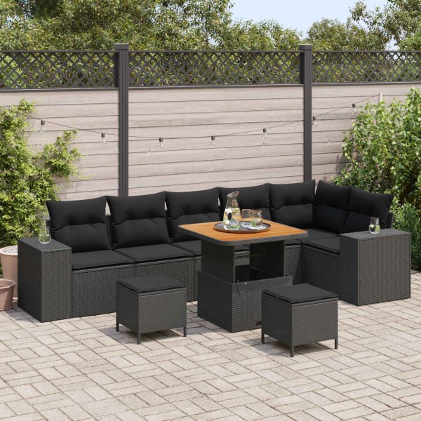 Garden sofa set with pillow 9 pcs Black polyrattan