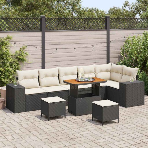 Garden Sofa Set 9 pcs Black and cream polyrattan