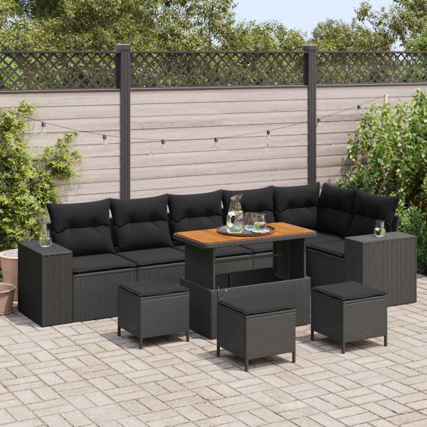 Garden sofa set with pillow 10 pcs Black polyrattan