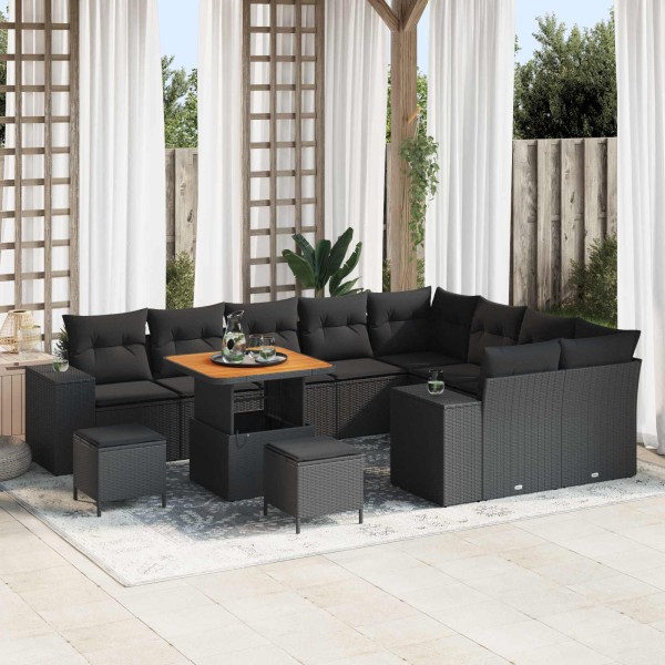 Garden sofa set with cushion and storage 12 pcs Black