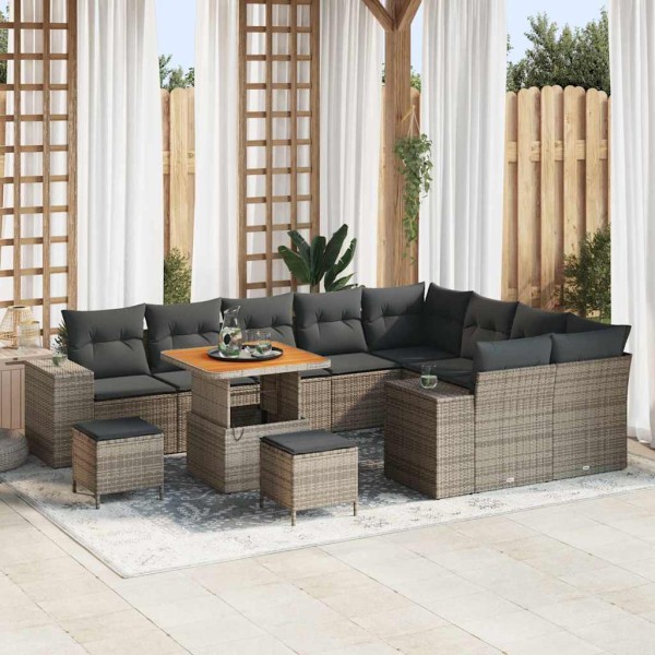 Garden sofa set with cushion and storage 12 pcs Gray