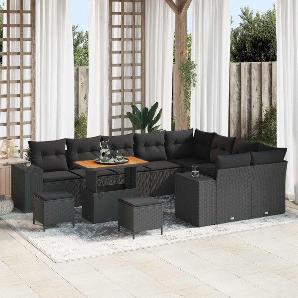 Garden sofa set with cushion and storage 12 pcs Black