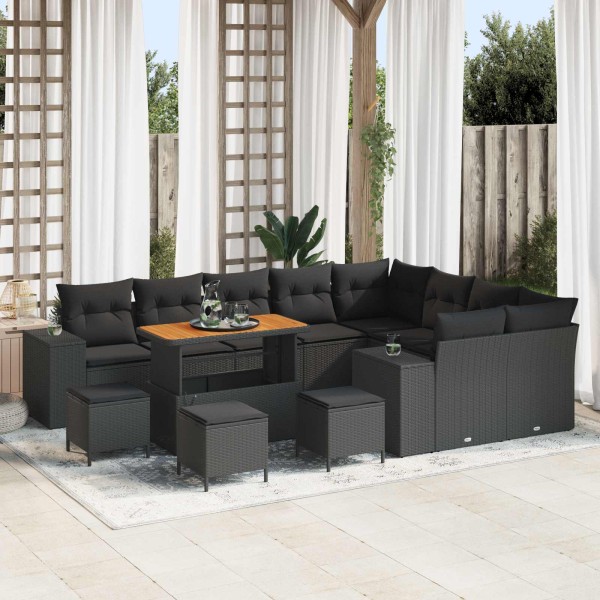 Garden sofa set with cushion and storage 13 pcs Black