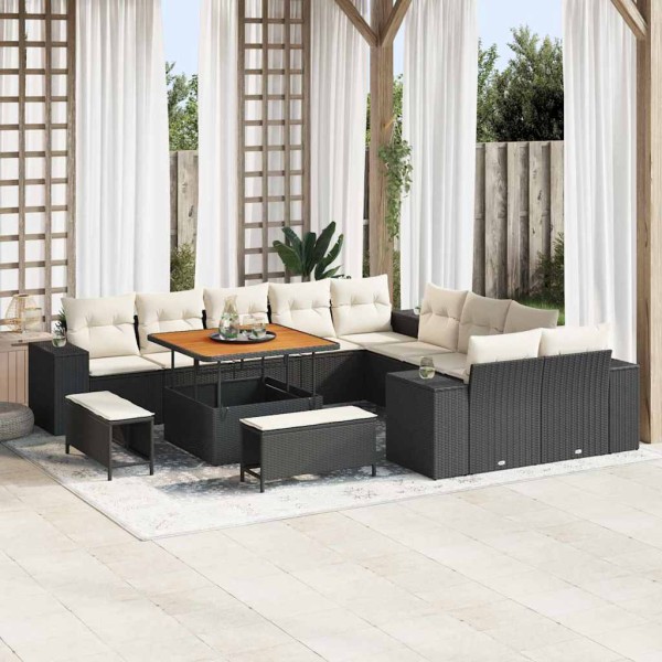 Garden Sofa Set 13 pcs Black and cream polyrattan