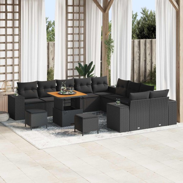 Garden sofa set with pillow 13 pcs Black polyrattan
