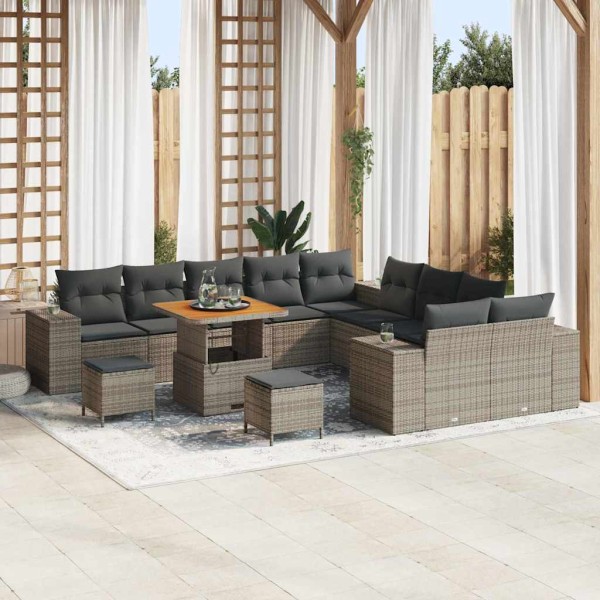 Garden sofa set with pillow 13 pcs Gray polyrattan