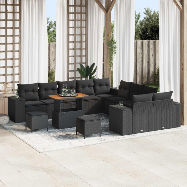 Garden sofa set with pillow 13 pcs Black polyrattan